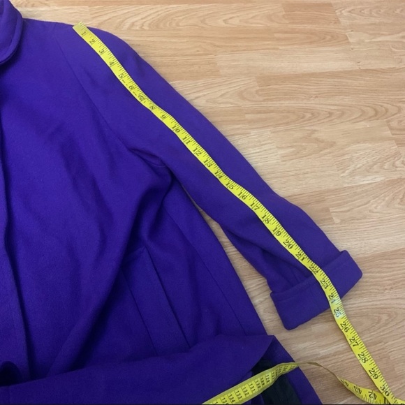 VINTAGE Wool Pea Coat Trench Royal Purple Gold Buttons Academia Size 6 - Picture 5 of 8